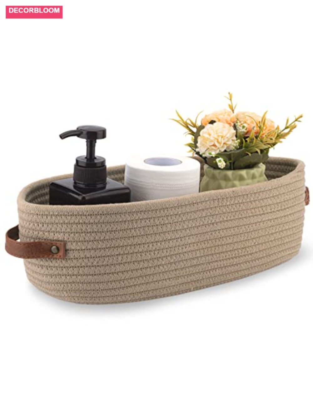 Cotton Rope Woven Storage Basket Shelf Organizer with Handle Multi-Use